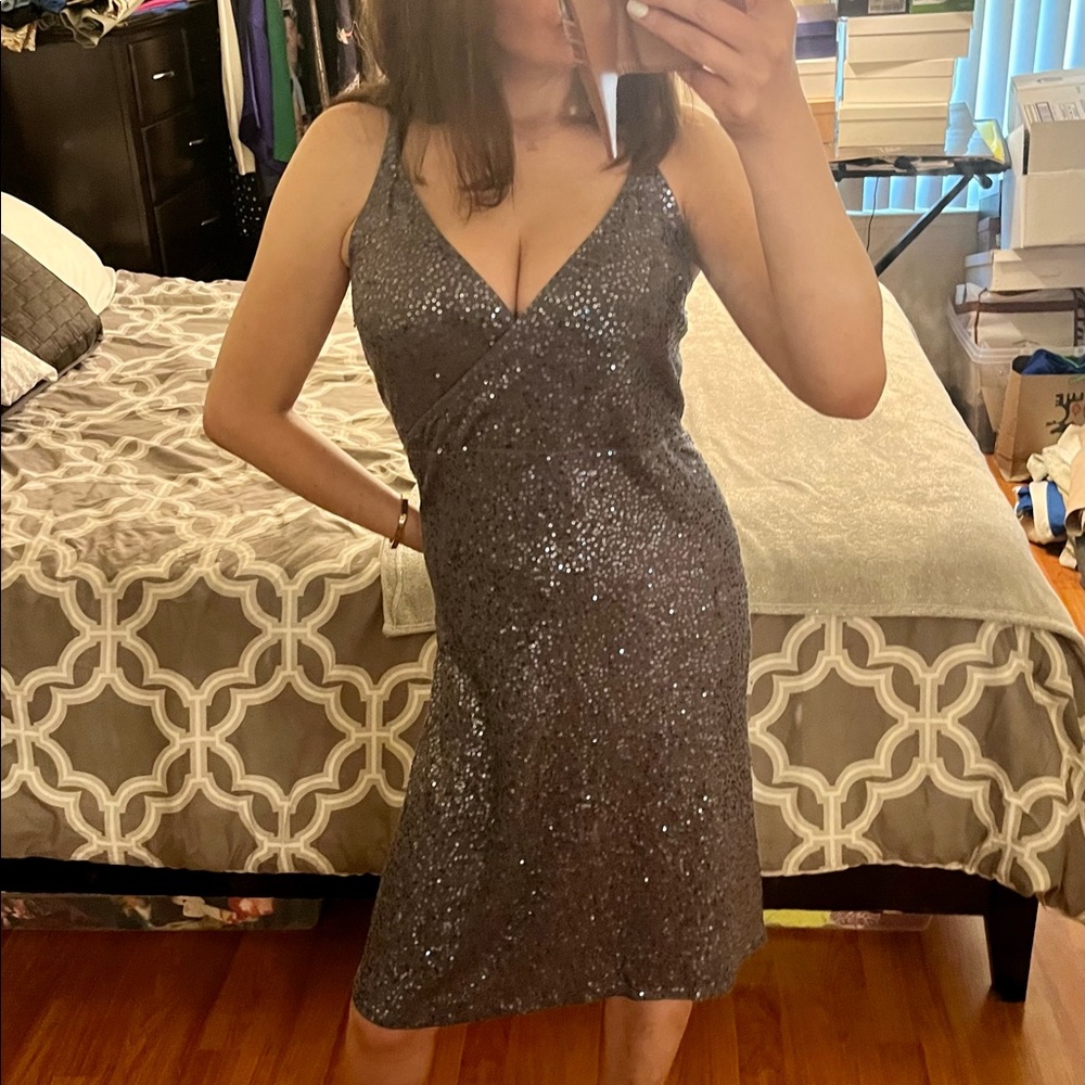 Eileen Fisher grey/silver sequin dress SZ L